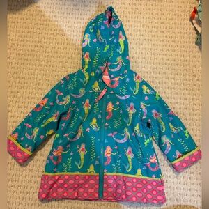 Mermaid Print Kids Raincoat with Pink Accents